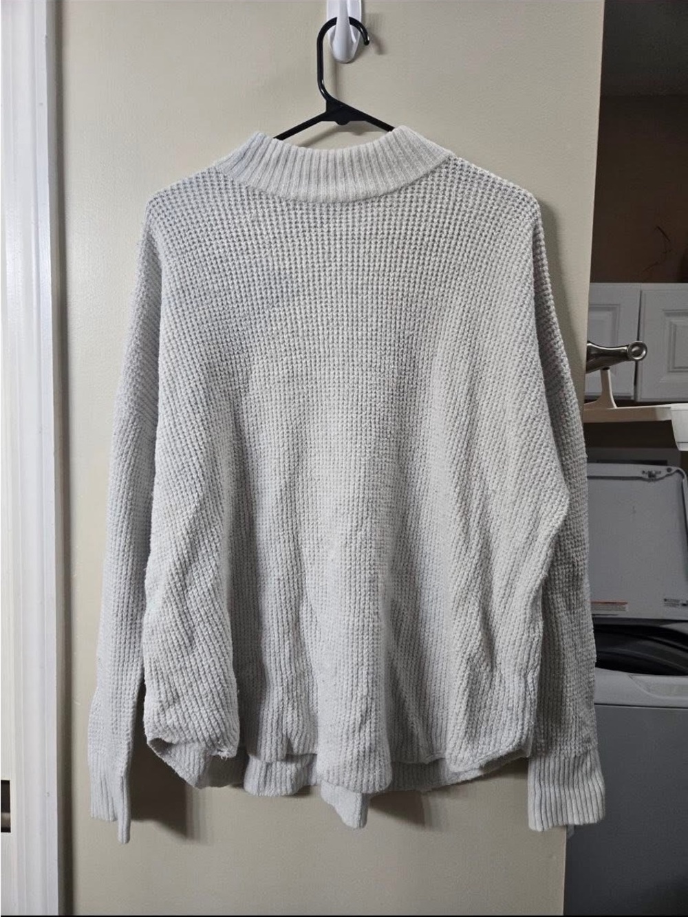 American Eagle Outfitters Cream Waffle Knit Crewneck Sweater